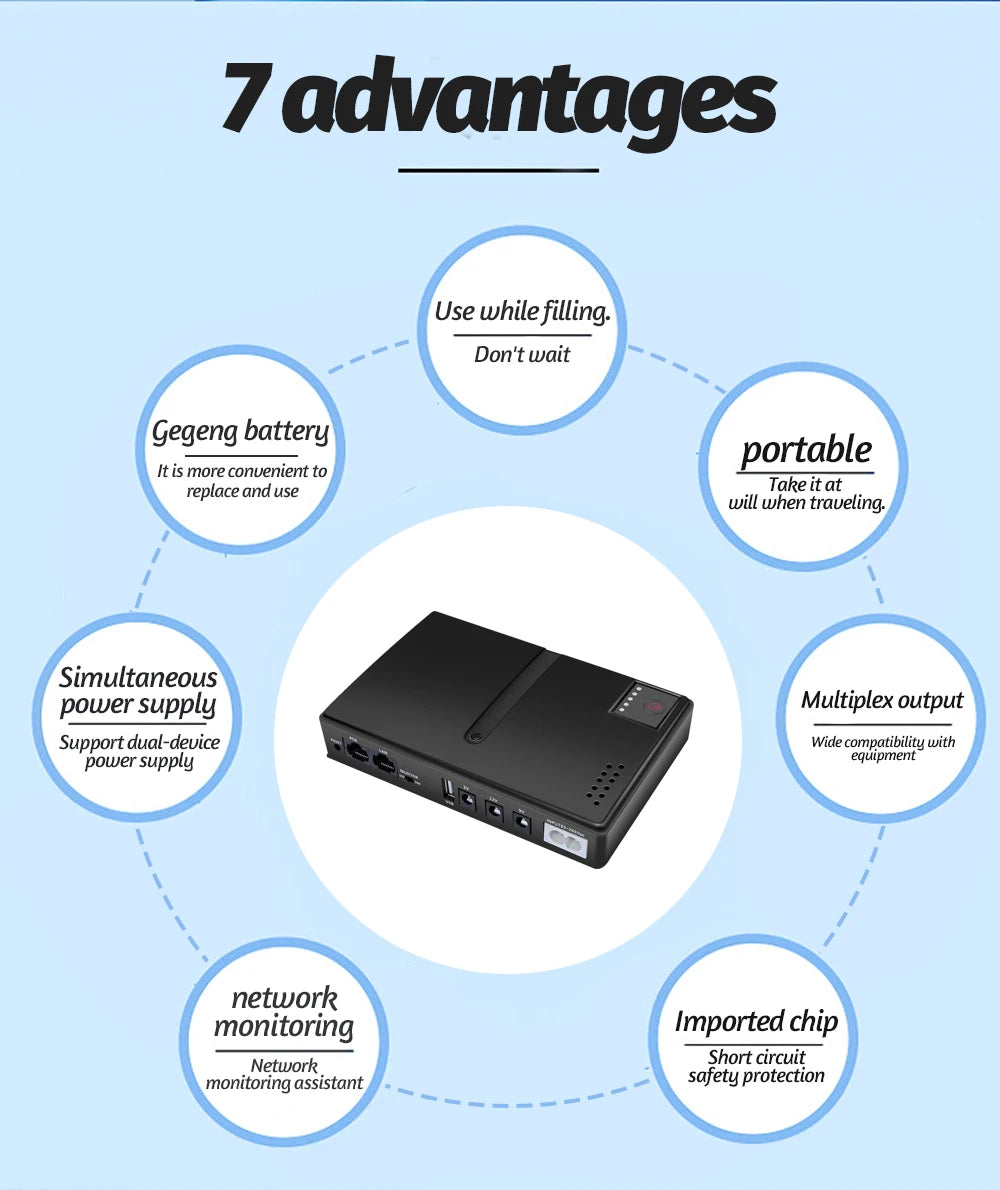 DC UPS Uninterruptible Power Supply No Battery 5V 9V 12V POE Backup Power EU Plug For Router Modem Camera ONU CCTV