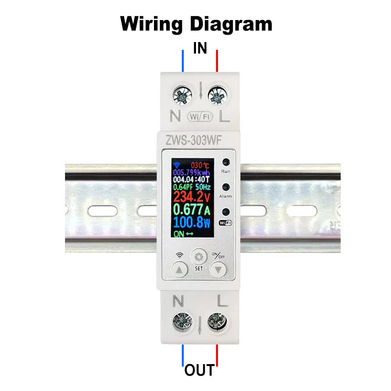 WiFi Smart Circuit Breaker 63A with LCD Display Energy Meter KWH Remote Control Monitor Overload Protection Auto-reclosing