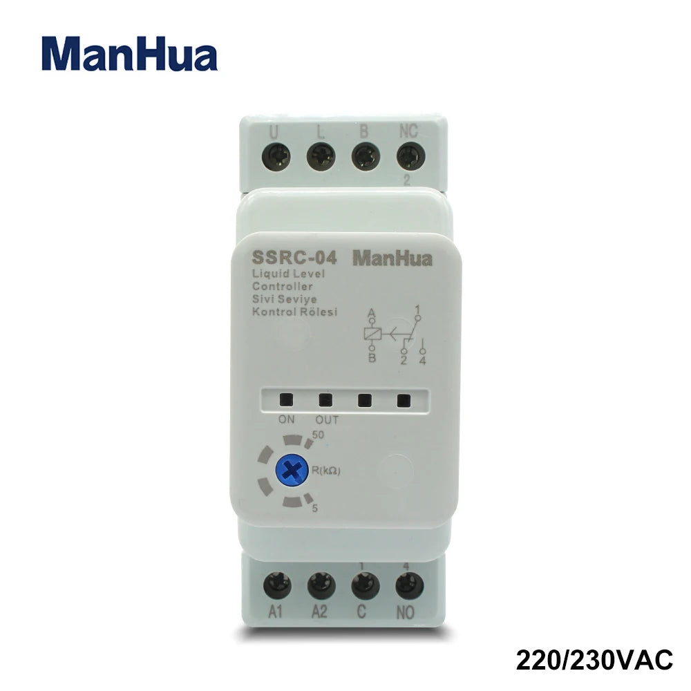 ManHua 220/230VAC 50/60Hz DIN rail SSRC-04 liquid level controller adjustable 5-50kΩ - Image 8