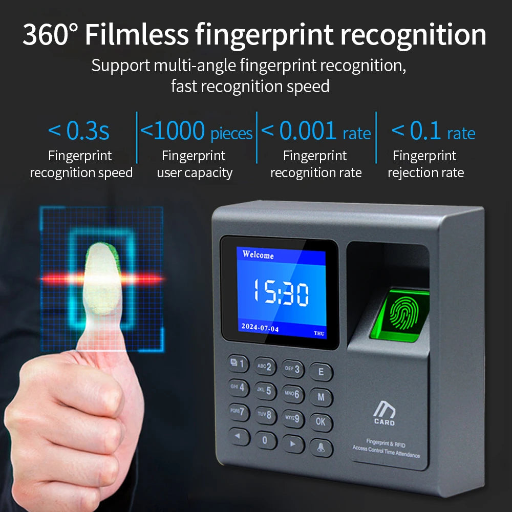 Biometric Fingerprint Scanner RFID Access Control System 1000 User USB Time Recorder Attendance Employee Machine - Image 2
