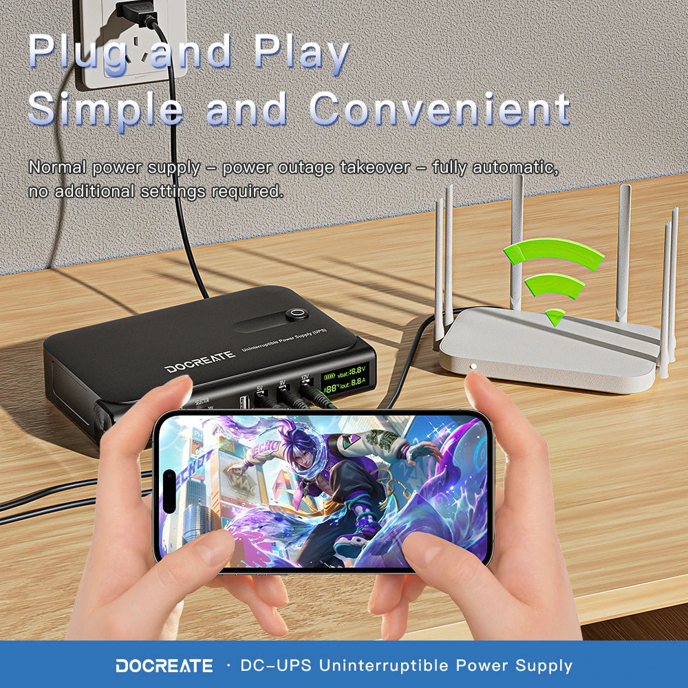DC UPS Uninterruptible Power Supply System 5V-24V Output 4x18650 Replaceable Battery for Router NAS Modem and Security Monitor - Image 2