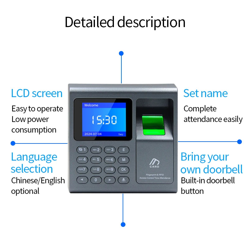 Biometric Fingerprint Scanner RFID Access Control System 1000 User USB Time Recorder Attendance Employee Machine - Image 17