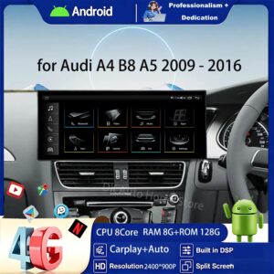 GPS RHD Android 16 Car Radio Multimedia Player for Audi A4 B8 A5 2009 - 2016 Wireless Carplay 4G DSP Stereo Ultra-thin Screen
