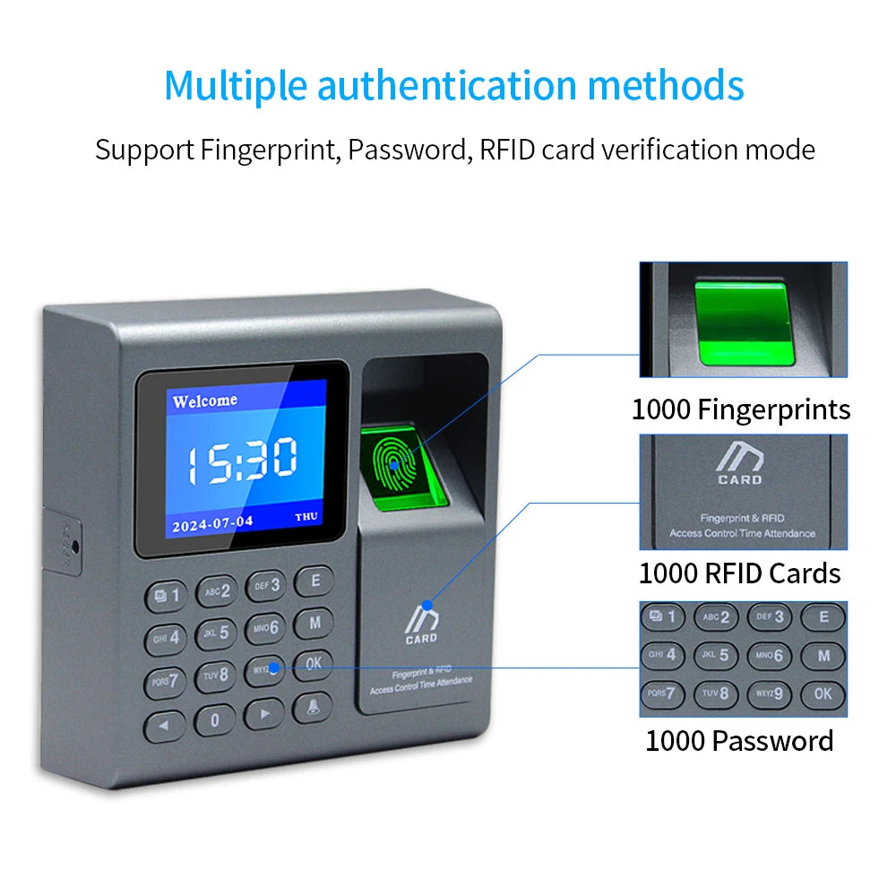 Biometric Fingerprint Scanner RFID Access Control System 1000 User USB Time Recorder Attendance Employee Machine