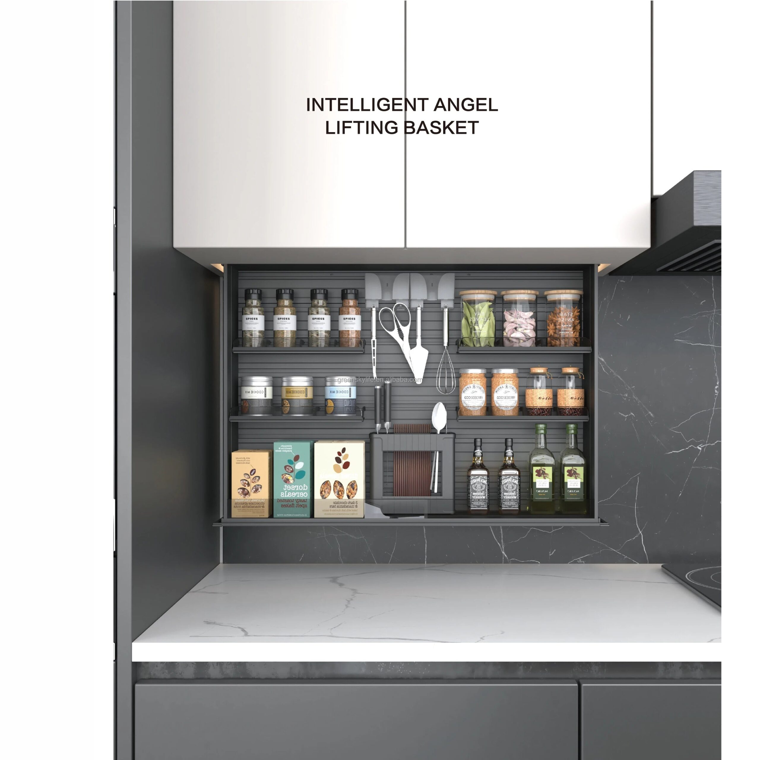 ROEASY Smart Cabinet No Touch Lift Basket Intelligent Smart Furniture Kitchen Cabinet Hardware Full Aluminium Kitchen Storage - Image 7