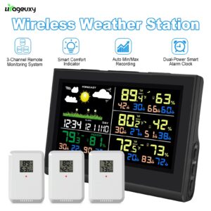Smart Wireless Weather Station with 3 Sensors Large Color Display Indoor Outdoor Digital Thermometer Hygrometer for Home Office