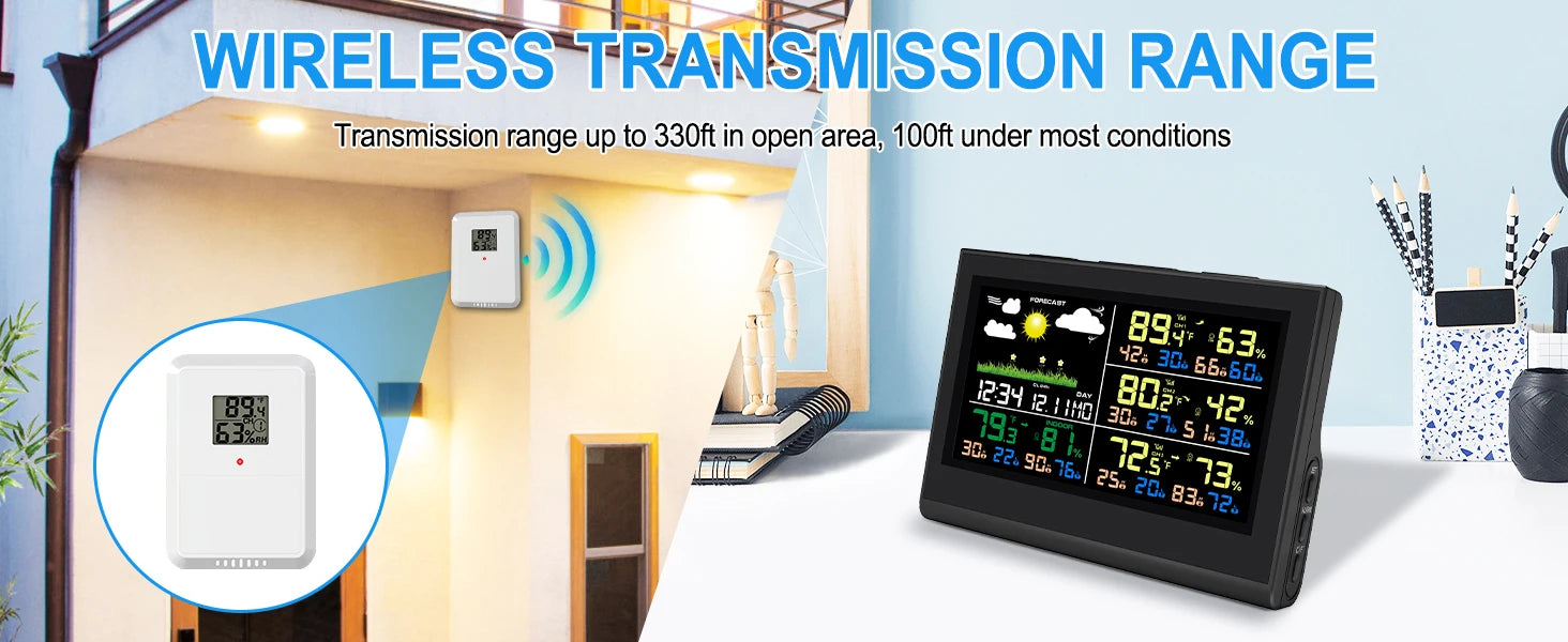 Smart Wireless Weather Station with 3 Sensors Large Color Display Indoor Outdoor Digital Thermometer Hygrometer for Home Office - Image 8