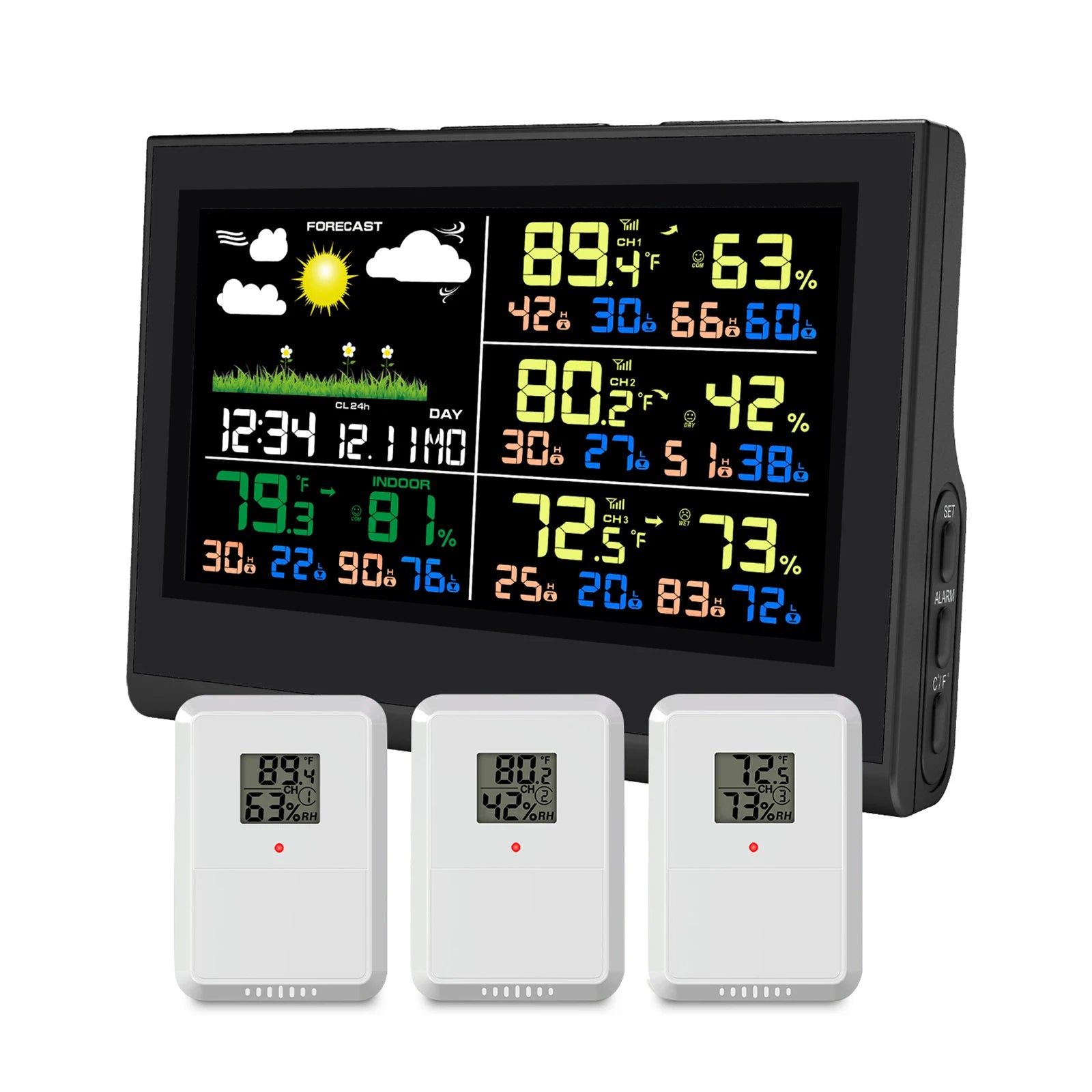 Smart Wireless Weather Station with 3 Sensors Large Color Display Indoor Outdoor Digital Thermometer Hygrometer for Home Office - Image 19