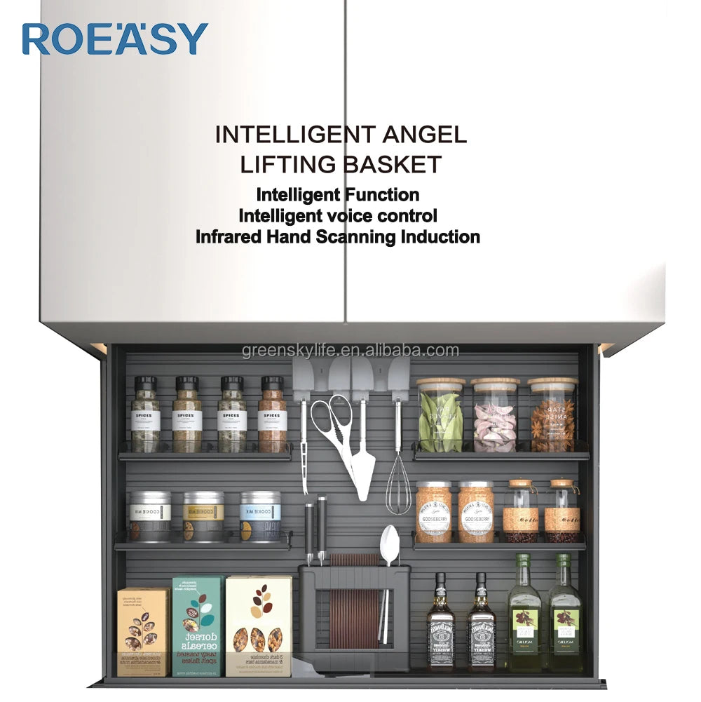 ROEASY Smart Cabinet No Touch Lift Basket Intelligent Smart Furniture Kitchen Cabinet Hardware Full Aluminium Kitchen Storage - Image 8